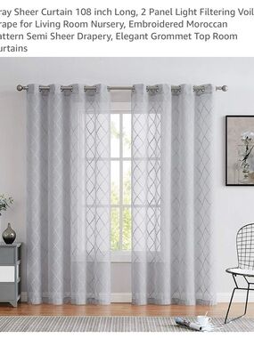 Semi Sheer Embroidered Moroccan Pattern Grommet Curtains -  (2 Panel) 52” x 108”